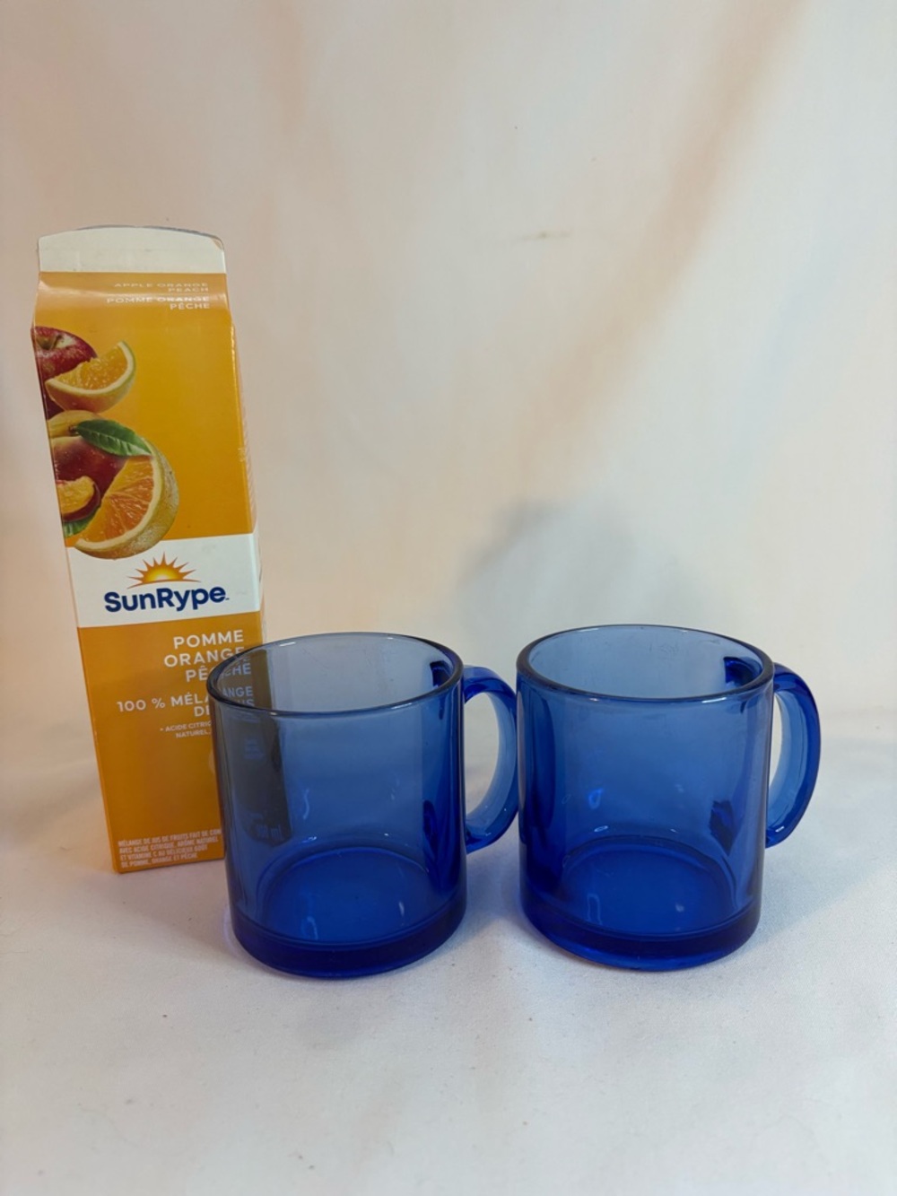 Set of two blue cobalt glass mugs